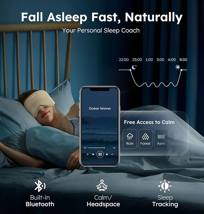 Luxury Bluetooth 5.4 Sleep Mask for Adults - Ice Fiber Cooling & HD Sound, 100% Light Blocking Adjustable Eye Cover for Travel & Side Sleepers - Soft Sleep Headphones with 10H Playtime