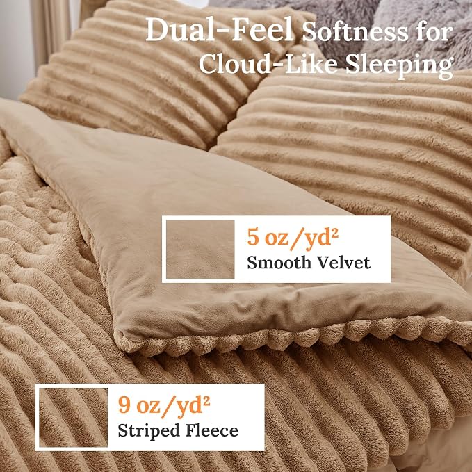 Sasttie California King Comforter Set 3 Pieces - Super Soft Fleece Comforters Cal King Size, 1 Luxury Warm Fuzzy Marshmallow Cali King Comforter with 2 Pillow Cases, Faux Fur Bedding Set, Brown