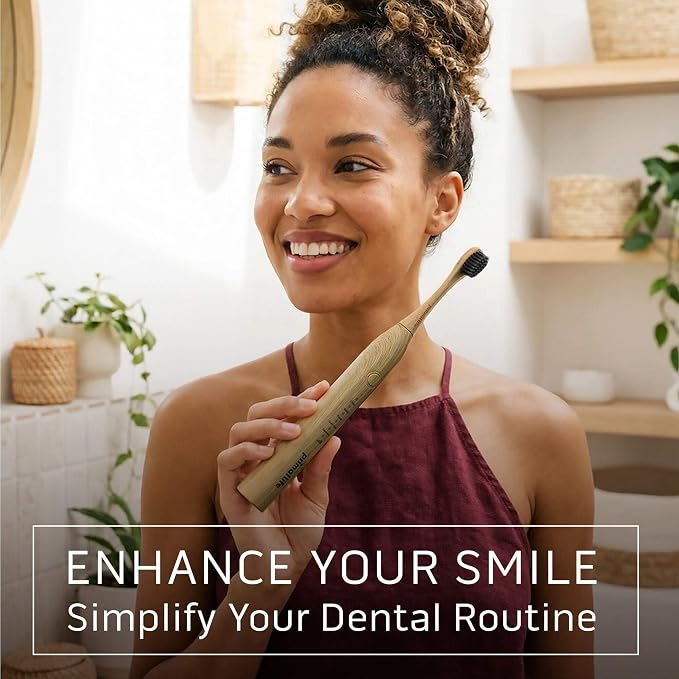 Primal Life Organics - New Real White Sonic Vibration Toothbrush, Bamboo Charcoal Infused Brush, eco-Friendly, Non-GMO