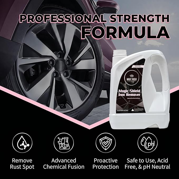 Magic Shield Iron Remover Spray for Cars 68oz – pH-Neutral Iron and Fallout Remover for Car, Motorcycle, RV & Boat | 5-Minute Reaction, Effective on Wheels & Paint | All-In-One Solution