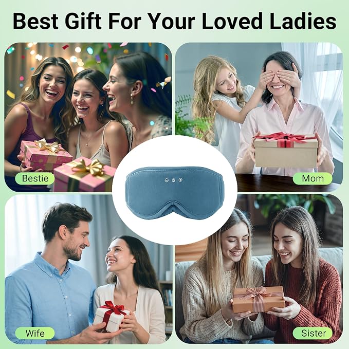 3D Bamboo Cotton Sleep Mask with Bluetooth 5.4 Headphone, Music Wireless Bluetooth Blackout Eye Mask for Side Sleepers, Earphones HD Speaker Microphone for Travel, Gifts for Women Men, Blue