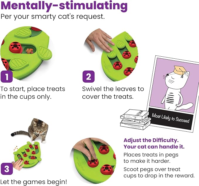 Catstages Nina Ottosson Buggin’ Out Puzzle & Play Cat Puzzle Feeder – Interactive Treat Game for Indoor Cats, Level 2 Slow Feeder Enrichment Toy, 13.9" x 11.5"