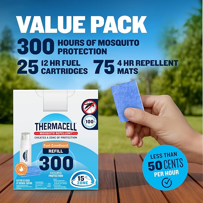 Thermacell Fuel-ZoneGuard Mosquito Repellent Refill; 15-Foot Zone of Scientifically Proven Outdoor Protection; Fuel-Powered; Patio Shield; 300-Hr Refill; Bug Spray Alternative; Scent Free; DEET-Free