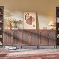 IFGET 92.63" W Modern Arched Sideboard Buffet Cabinet with Storage, Brown | Fluted Arch Sideboard Cabinet w/Adjustable Shelves, Wooden Modular Kitchen Cabinet for Dining& Living Room, Entryway