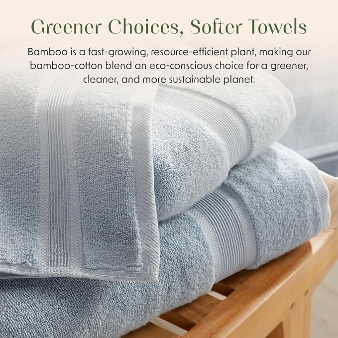 Luxury Bamboo Rayon Oversized Bath Towel Set | 2-Pack | Soft | Blue Fog | 35% Bamboo Rayon - 65% Zero Twist Cotton | Absorbent Quick-Dry Towels for Bathroom | Ultra Soft | OEKO-TEX Standard 100