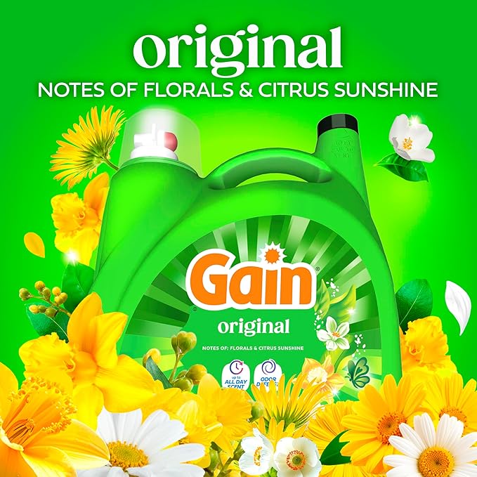 Gain Liquid Laundry Detergent with Odor Defense, Original Scent, Laundry Soap For HE Washing Machines, 194 fl oz, 134 Loads (Packaging May Vary)