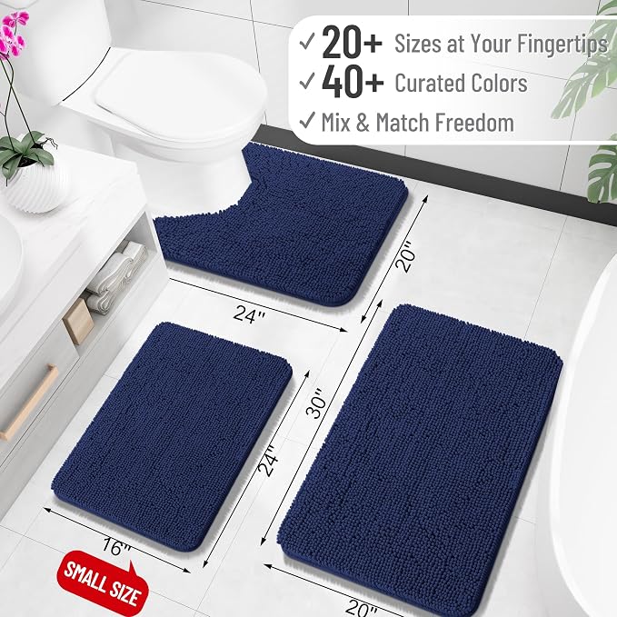 OLANLY Bathroom Runner Rugs 59x24, Soft Absorbent Chenille Bath Rugs, Rubber Backing Quick Dry, Machine Washable Long Bath Mats for Bathroom, Tub and Shower, Home Decor Accessories, Twilight Sapphire