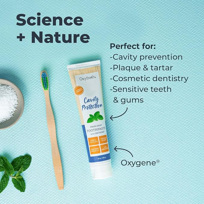 Oxyfresh Premium Cavity Protection – Fresh Mint Fluoride Toothpaste | Unique Non-Staining Fluoride Helps Keep Teeth White – Helps Fight Cavities, Plaque & Tartar – Strengthen Sensitive Enamel