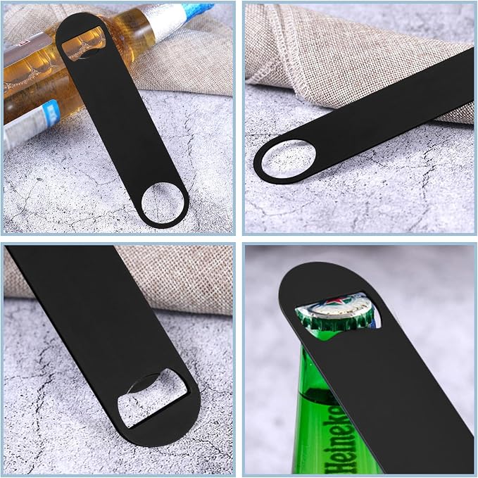 25 Pack Flat Beer Bottle Opener 7 inch Stainless Steel Flat Bottle Opener Beer Bottle Openers for Bartender Kitchen Bar Restaurant (Black)