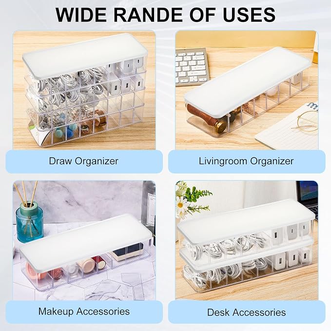 Tatuo 1 Pcs Cable Organizer Box with Wire Ties, Plastic Cord Storage Box with Lid, Electronics Organizer for Home Office Desk Organizers and Accessories (Clear,White)