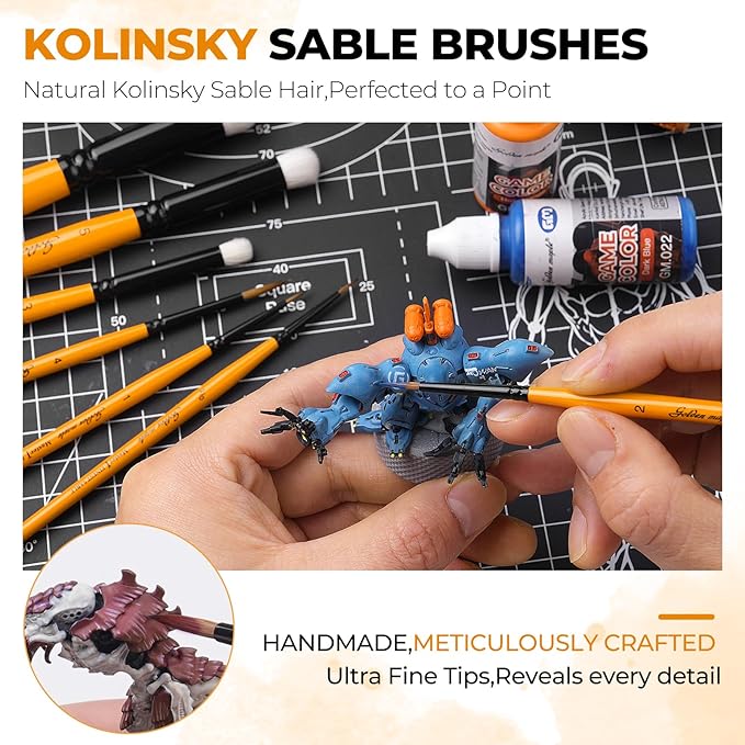 Golden Maple Kolinsky Sable Brushes,7PCS Miniature Paint Brushes Set with DryBrushes #3,5,6 for Miniature,Model,Oil,Acrylics,Watercolor,Gouache
