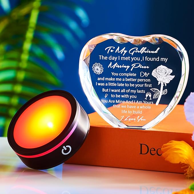 Gifts for Girlfriend with Colorful Base Romantic Heart Crystal Keepsakes to My Girlfriend from Boyfriend on Birthday Anniversary, Best Birthday Gift Ideas