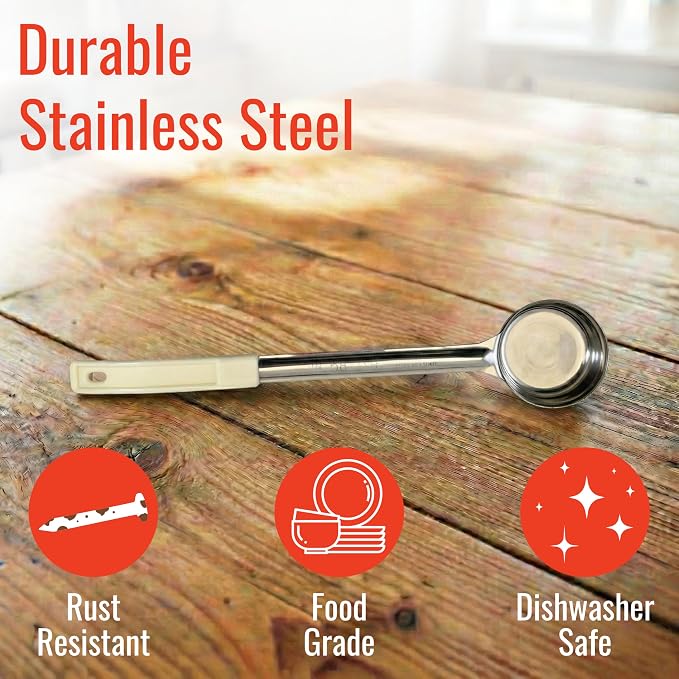 3 oz Solid Stainless Steel Portion Control Ladle Spoon | Commercial-Grade Spoodle for Portioning & Serving - Soups, Sauces & Buffet Service. Color-Coded by Size. Dishwasher Safe.