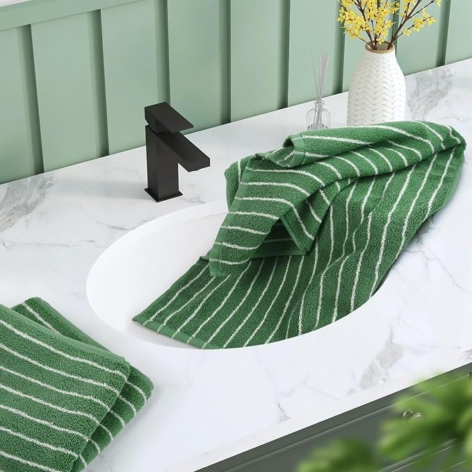 Jacquotha Hand Towels for Bathroom Green Striped - 2-Piece | Premium Quick Drying Towels for Kitchen Spa Workout, Stylish Compact for Hand Face Hair, 14” x 29”