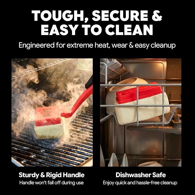 Feasto Bristle Free Grill Brush with Scraper for Outdoor Grills, Reinforced Steam BBQ Cleaning Brush with Replaceable Cleaning Head, Safe Grill Cleaner for Cast Iron & Stainless Steel Grates, Red