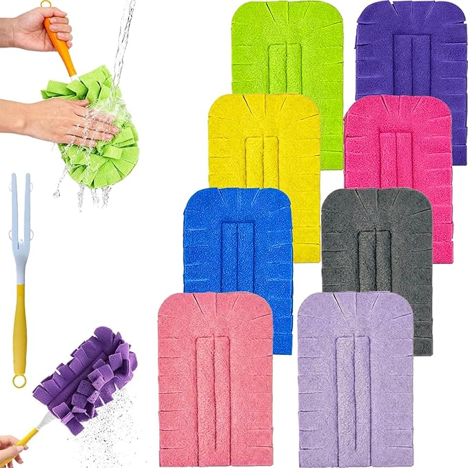 Reusable Chenille Microfiber Dust Duster, 2026 Upgrade Removable Washable Cloth Covers, 360° Electrostatic Duster Refills with Handle, Multi-Surface Dusting Mop for Efficient Home Cleaning (Set A)