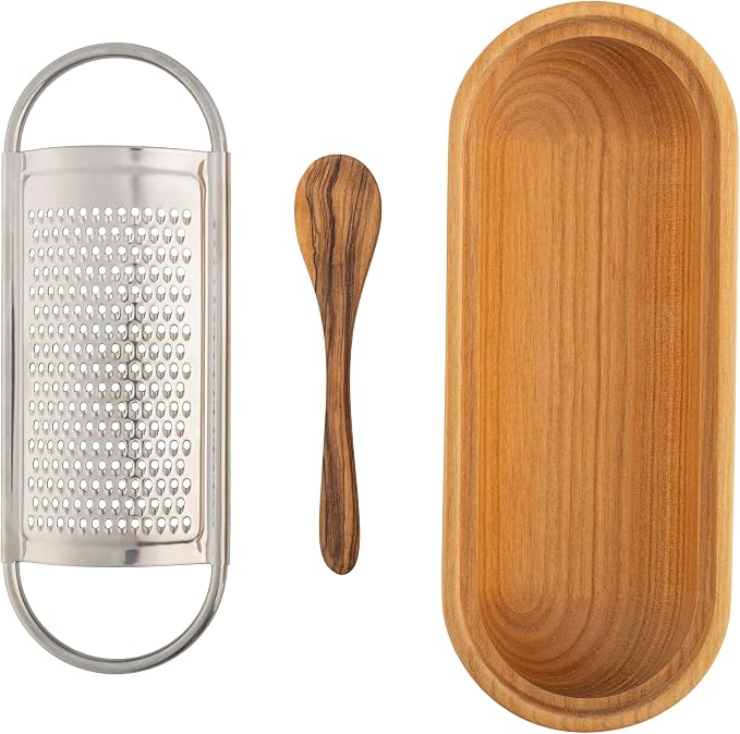 Cheese Grater with Container - Stainless Steel Cheese Grater with Cherrywood Serving Bowl - Fine Shredder Kitchen for Hard Cheese, Spices, and Zesting - Italian Kitchen Gadgets by Kings County Tools