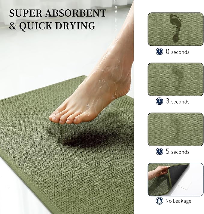 YIHOUSE Green Bathroom Rugs Sets 3 Piece, Quick Dry Thin Bath Mat with Toilet Rug, Non Slip Absorbent Machine Washable, Bath Runner Rugs for Bathtub Sink Home Decor