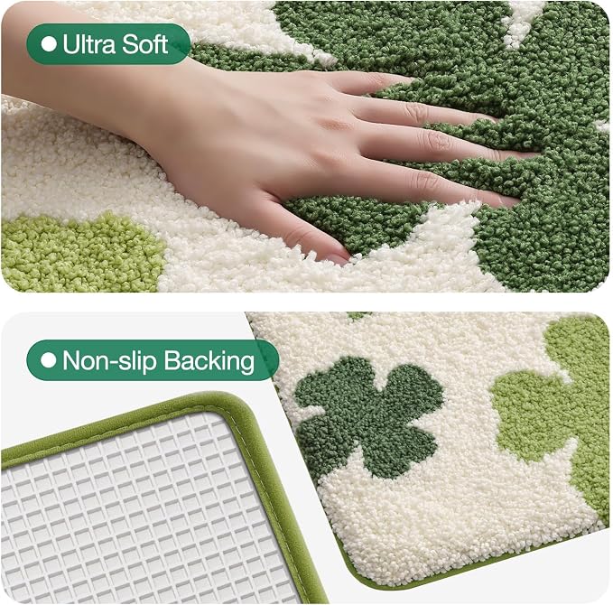 LUMI Bath mats for Bathroom, 20"x32" Non Slip Absorbent Soft Bath Mat, Washable Low Profile Bathroom Rug, Ideal for Shower, Tub, Clover