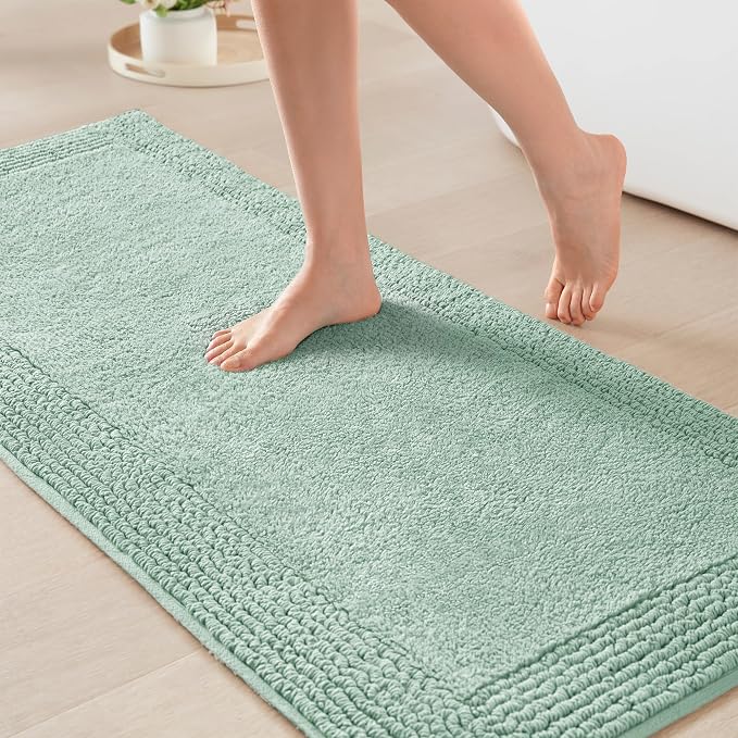 Madison Park Splendor Reversible 100% Cotton Bath Runner, 24 x 60, Green | Tufted Bathroom Rug, 3000 GSM, Hotel Quality, Luxurious Plush, Medium Pile, Absorbent, Quick Dry, OEKO-TEX, Shower Room Décor