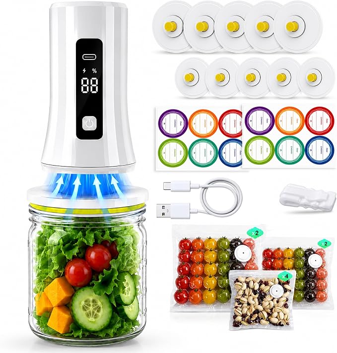 4-in-1 Handheld Vacuum Sealer for Food with Reusable Canning Lids | Rechargeable Portable Vacuum Sealer, Multi-use for Canning Lids, Vacuum Bags, Storage Containers & Wine Preservation