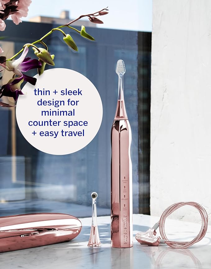 Supersmile Zina45™ Deluxe Sonic Pulse Toothbrush – Rechargeable Electric Brush with Angled Head & Travel Case – for Whiter Teeth and Healthier Gums, Rose Gold