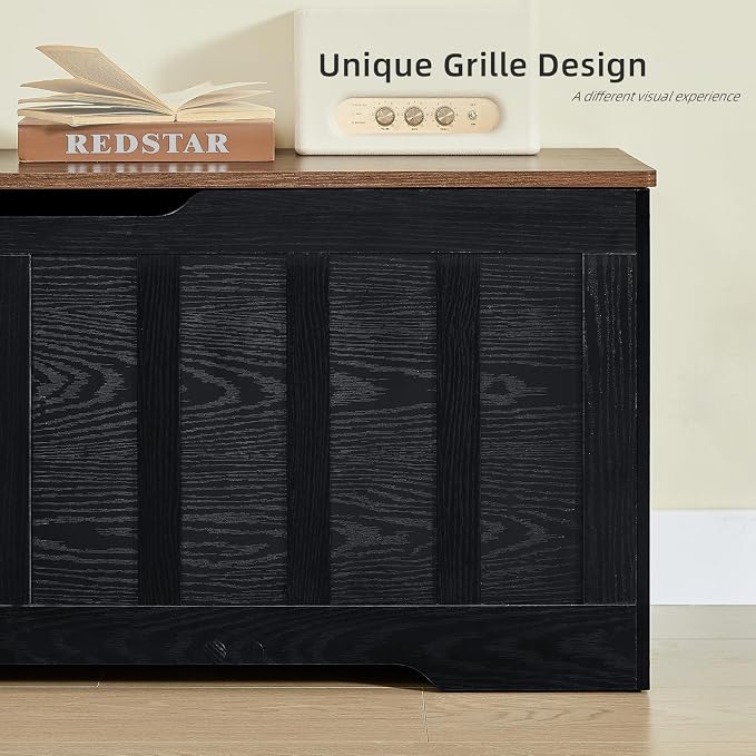 VANKILEY 47.2" Storage Chest Extra Large,Storage Trunk with 2 Safety Hinges,Wooden Storage Bench,Shoe Bench,47.2x15.7x19.1 Inch,Easy Assembly,Storage Bench for Bedroom,Living Room,entryway(Black+Brown