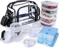 ThinkFit Clear Lunch Bag with 6 Meal Prep Containers and Ice Packs BPA-Free | Includes Shaker Cup, 2 Ice Packs and Pill Organizer; Reusable Clear Lunch Box for Work; Microwave, Freezer, Dishwasher Safe