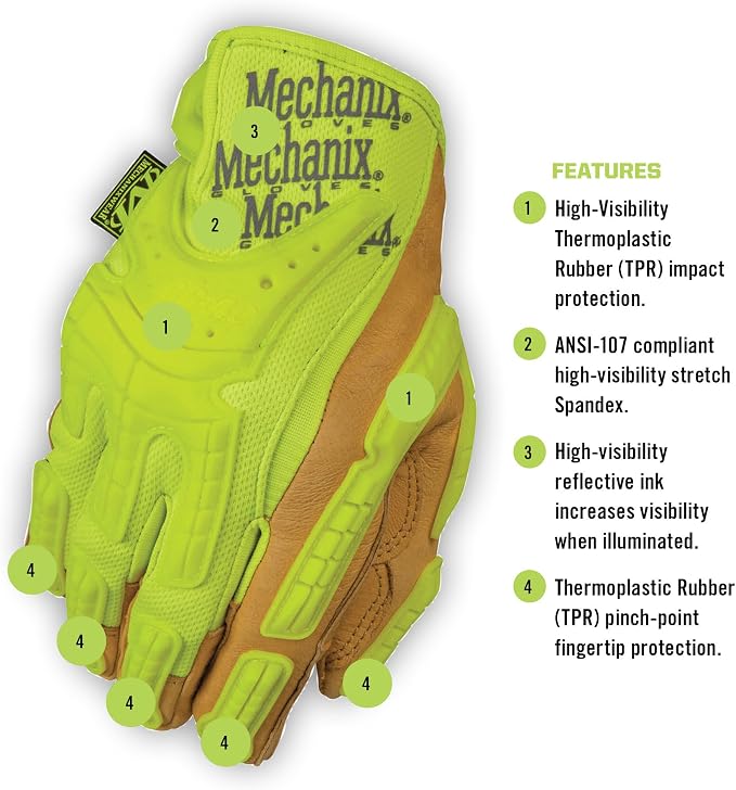 Mechanix Wear Hi-Viz CG Heavy Duty Gloves - High-Visibility Work Gloves - For Construction - Breathable Synthetic Leather - Machine Washable - Durable - Fluorescent Yellow - Medium