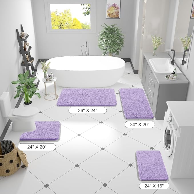 OLANLY Large Bathroom Rugs 40x32, Extra Soft Absorbent Chenille Bath Rugs, Rubber Backing Quick Dry, Machine Washable Bath Mats for Bathroom Floor, Tub and Shower, Home Decor Accessories, Lavender