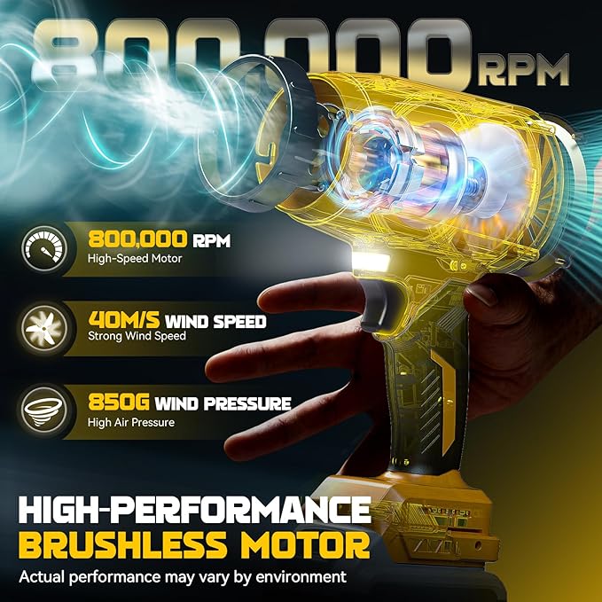 DIYtoolifz Cordless Leaf Blower Compatible with Dewalt 20V (Tool Only), 800,000RPM Brushless Motor, Adjustable Speed, Lightweight Portable Electric Blower for Car, Patio, Garden (Without Battery)