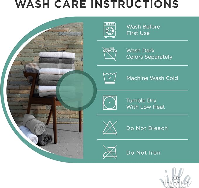 Villa Celestia 12-Piece 100% Cotton Towel Set, 4 Bath Towels, 4 Hand Towels, 4 Wash Cloth, Quick-Dry, Teal