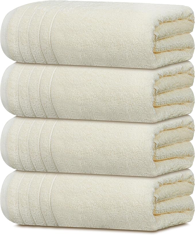 Tens Towels 4 Piece Extra Large Bath Towels 30 x 60 Inches, Cream | 100% Cotton, Larger & Lighter Weight, Quicker to Dry, Super Soft and Absorbent, Perfect for Bathroom
