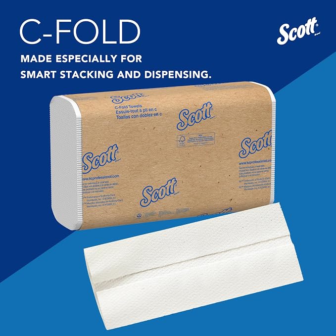Scott Professional C-Fold Paper Hand Towels, Bulk, 12 x 200 Sheets (01510) | Universal, Standard Tier, Absorbency Pockets, White, Compatible with Universal Folded Towel Dispensers