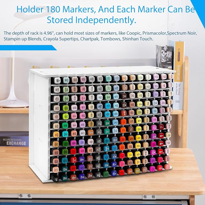 Art Marker Storage Rack for 180 Markers, Watercolour Brushes Pens Color Pencils Organizer Holder for Desk