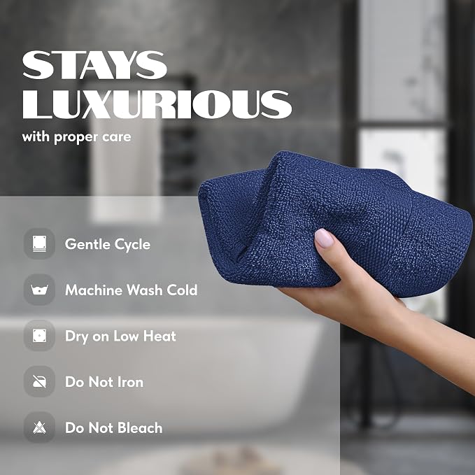 White Classic Navy Hand Towels for Bathroom [6 Pack] Cotton Hand Towel Bulk for Gym, Kitchen and Spa, 16x27 Inches Soft Highly Absorbent Quick Dry Terry Salon Towels