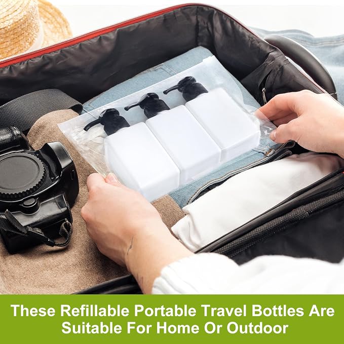 Domensi 24 Pcs 100ml /3.4 oz Pump Bottle Mini Travel Bottles Small Dispenser Containers Plastic Pump Lotion Dispenser Empty Square Travel Size Containers Toiletries (White)