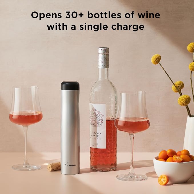 Rabbit Automatic Electric Corkscrew - Hands-Free Wine Opener with Integrated Foil Cutter, Rechargeable Cordless Electric Bottle Opener for All Cork Types - Barware Essential & Kitchen Tools