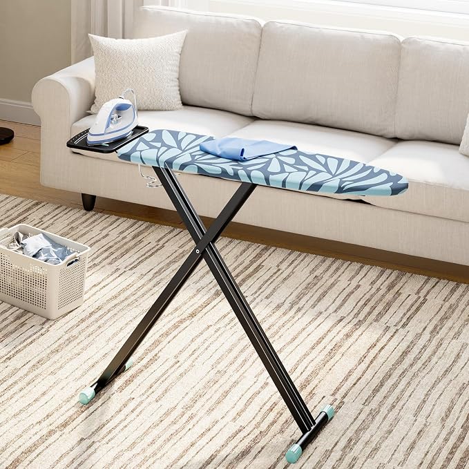 APEXCHASER Ironing Board Full Size, Iron Board and Ironing Board Set Height Adjustable, Foldable Ironing Boards Standard Size, Iron Table Stand with Anti-Skid Legs and Iron Rest, 13" x 43" Blue