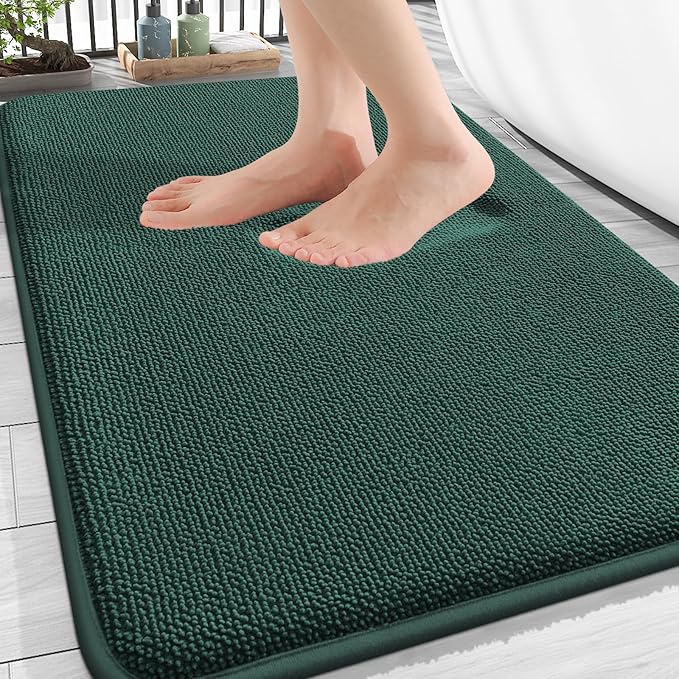 OLANLY Memory Foam Bathroom Rugs 30x20, Absorbent Bath Mat, Blackish Green | Soft Quick Dry Bath Rugs Mats, Non-Slip, Machine Washable Carpet for Bathroom Floor, Tub and Shower, Home Decor Accessories