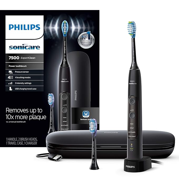 Philips Sonicare ProtectiveClean 6500 Rechargeable Electric Power Toothbrush with Charging & ExpertClean 7500, Rechargeable Electric Power Toothbrush, Black, HX9690/05
