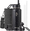 Coolflask Water Bottle 32 oz Insulated with Straw, Stainless Steel Metal 3 Lids Water Flask Wide Mouth for Sports or Office, Non-BPA Keep Cold Up to 48 Hrs or Hot Up to 24 Hrs, Starry Night