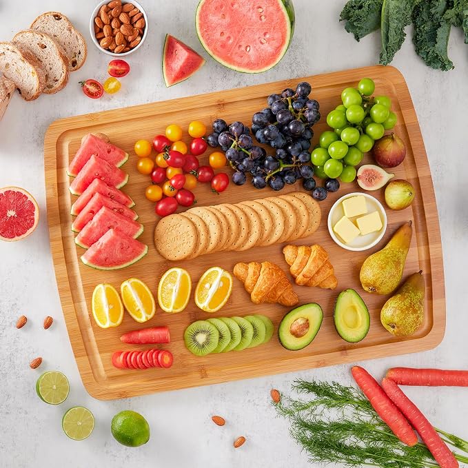 BEZIA 30"x20" Extra Large Bamboo Cutting Board for Kitchen, Stove Top Cover | Deep Juice Grooves, Pre-Oiled Finish, Lightweight Construction, Ideal for Daily Food Prep, Carving, Serving & Kitchen Tasks