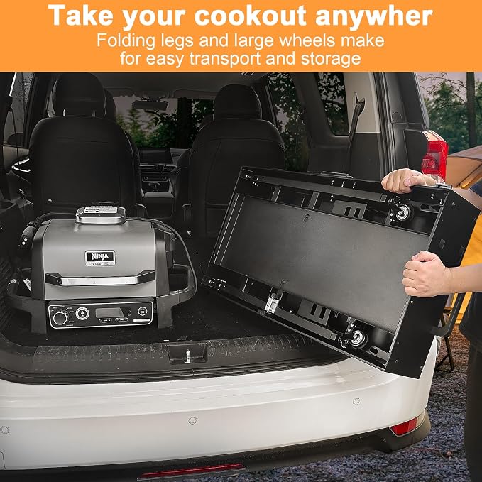 Quick-Fold Grill Cart for Ninja Woodfire & Blackstone | 28/34 in height,4 locking wheels,fits to griddles,pizza ovens and tabletop grills
