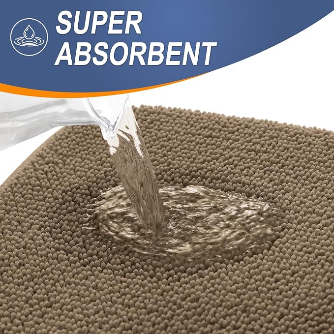OLANLY Memory Foam Bathroom Runner Rug 44x24, Absorbent Long Bath Mat, Tan | Soft Quick Dry Bath Mat Rugs, Non-Slip, Machine Washable Mat for Bathroom Floor, Tub and Shower, Home Decor Accessories