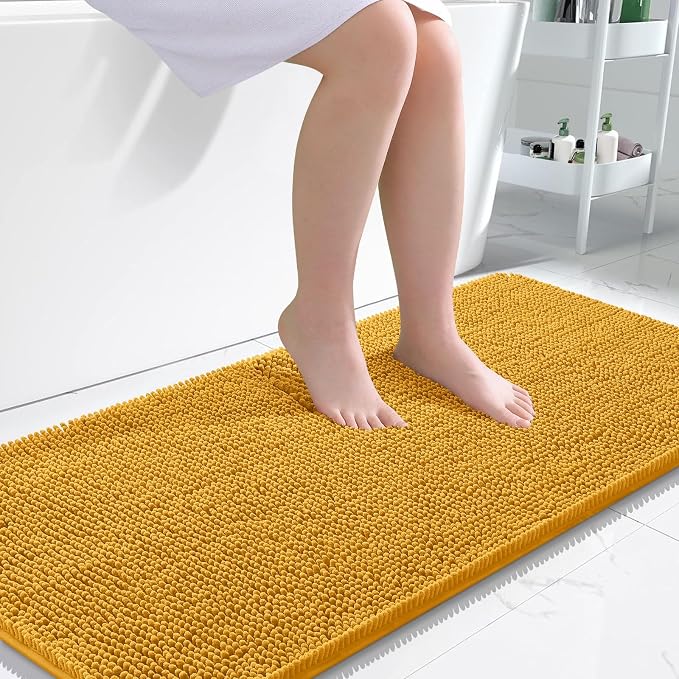 OLANLY Large Bathroom Rugs 45x27, Soft Absorbent Chenille Bath Rugs, Rubber Backing Quick Dry, Machine Washable Bath Mats for Bathroom Floor, Tub and Shower, Home Decor Accessories, Golden Yellow