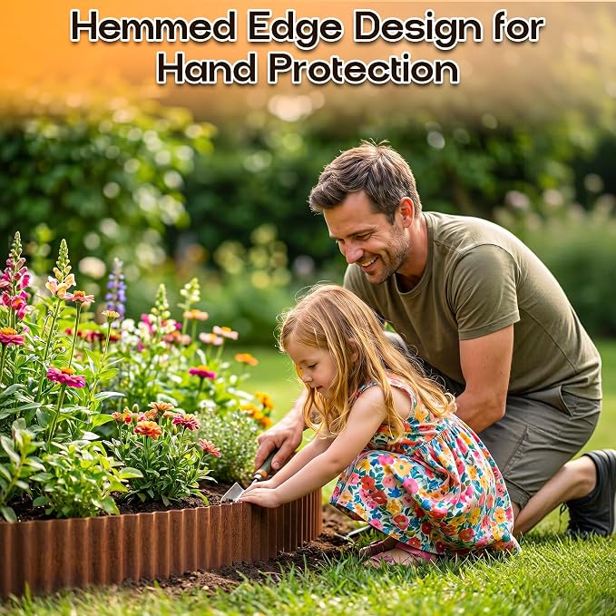 MTART Metal Garden Edging for Landscaping, Sturdy Corrugated Edging Border for DIY Flower Bed, Lawn and Landscape Edging (Rusty, 6"×50Ft)