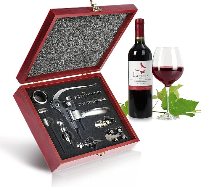 9-Pieces Corkscrew Wine Opener Set, Stainless Steel Cork Screw Rabbit Wine Bottle Opener Kit Including Foil Cutter, Pourer, Vacuum Wine Stopper Corkscrews etc, Ideal Wine Sets Gifts for Women & Men