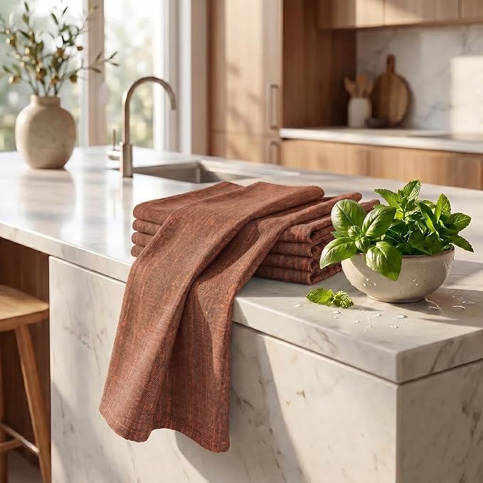 Urban Villa Kitchen Towels 100% Cotton Dish Towels for Kitchen(Set of 8)20”x30” Dish Cloths Absorbent Kitchen Linen Set with Hanging Loop Perfect for Drying Dishes Cleaning Hand Towels – Orange/Black