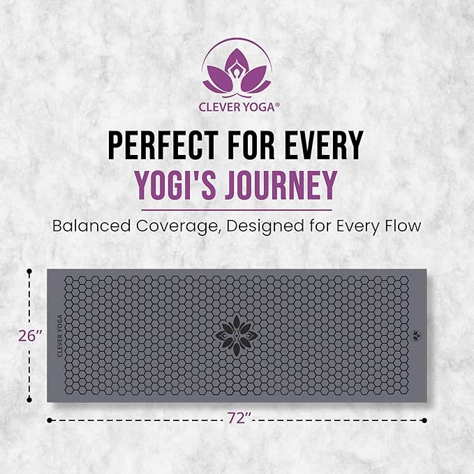 Clever Yoga Hot Yoga Mat Towel – Non-Slip Grip for Hot Yoga, Sweat Absorbent, Honeycomb Silicone Grip, Stays Flat – Ideal for Pilates, Travel, Washable & Lightweight - Gray
